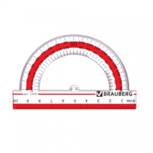 Транспортир 10см, 180° Brauberg Crystal, прозрачный, с выделенной шкалой (210292)