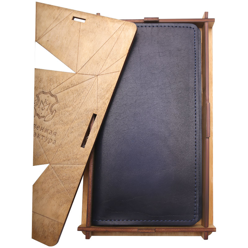 Клатч Кожевенная мануфактура, натур.кожа, синий, в деревянной упаковке (Khm_11111)