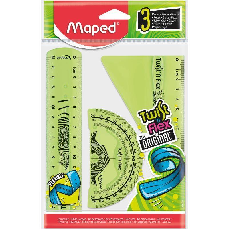 Набор чертежный Maped Twist'n Flex (линейка 15см, угольник 15см, транспортир 10см) (895024)