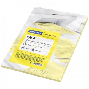 Бумага цветная А4 OfficeSpace пастель желтая, 80 г/кв.м, 50 листов (245188)