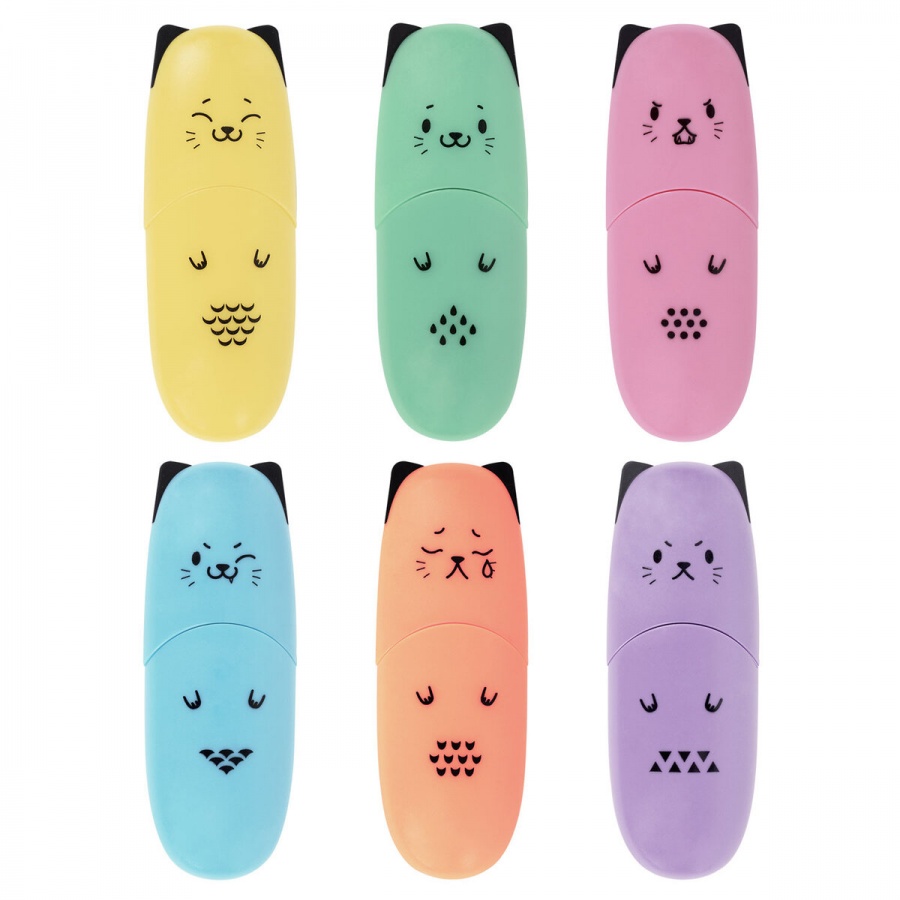 Набор маркеров-текстовыделителей Brauberg Kids Cute Cats Pastel (1-5мм, 6 цветов) 35шт. в пласт. банке (152434)