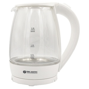 Чайник электрический Gelberk GL-472, 1,8л, 2000Вт, стекло/пластик, белый (GL-472)