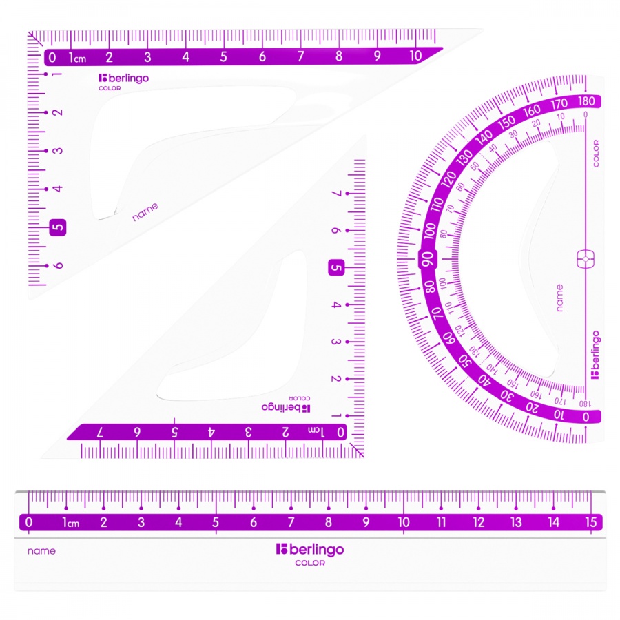 Набор чертежный малый Berlingo Color Zone (треугольники 2шт., линейка 15см, транспортир) прозрачный (RS_30104)