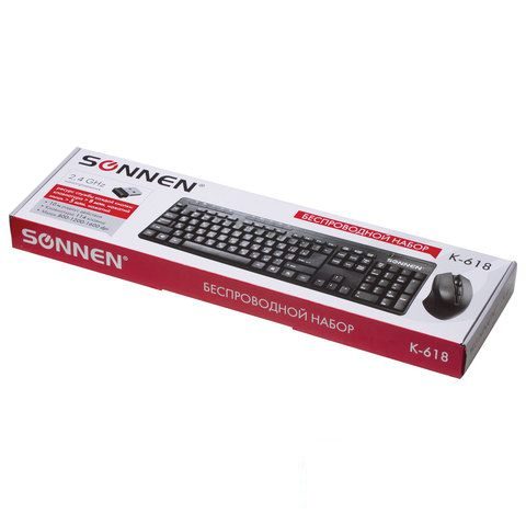 Набор клавиатура+мышь Sonnen K-618, беспроводной, мышь 3 кнопки, черный (512656)