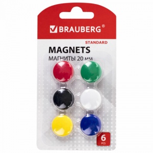 Магнитный держатель для досок Brauberg Standard (d=20мм, круг) цветной, 6шт., 8 уп. (237469)