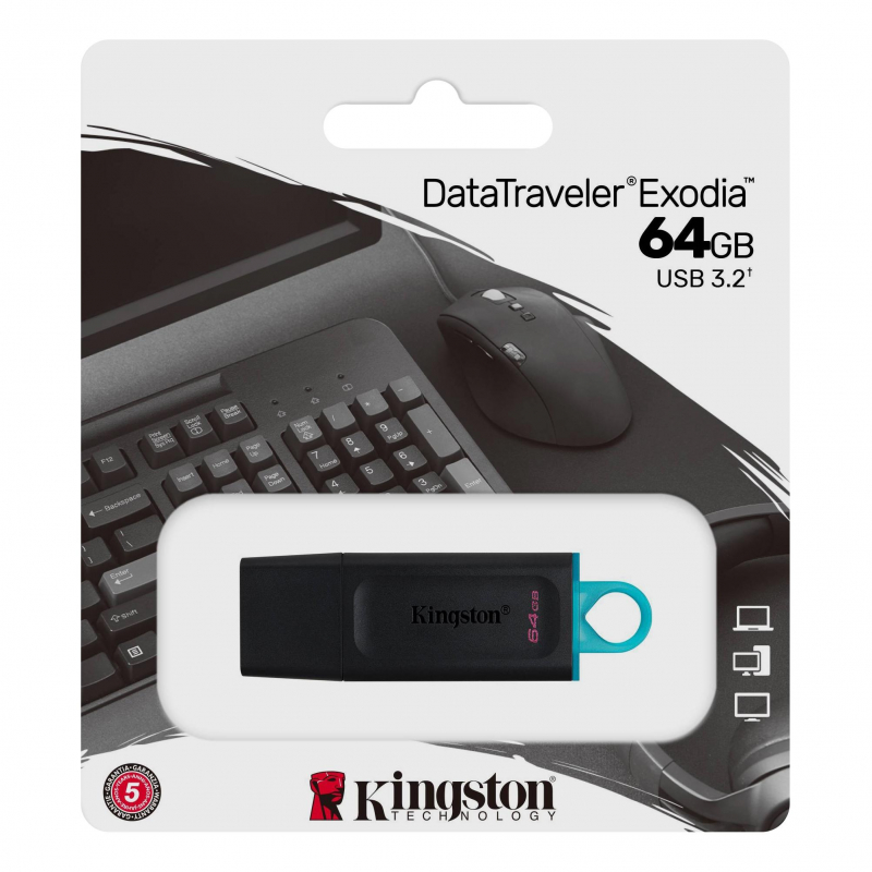 Флеш-диск USB 64Gb Kingston DataTraveler Exodia, USB3.2, черный (DTX/64GB)