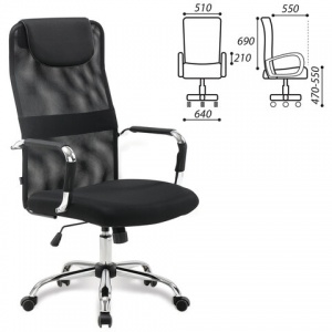 Кресло руководителя Brabix Fit EX-514, с подголовником, ткань/сетка черная, хром (531949)
