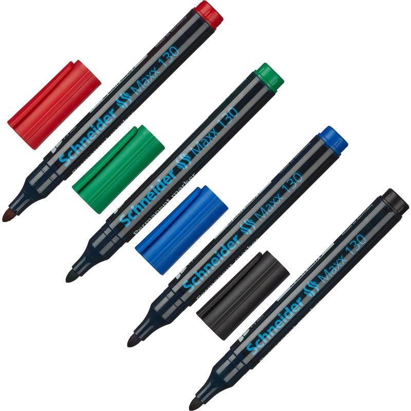 Набор перманентных маркеров Schneider Maxx 130 (1-3мм, круглый наконечник, 4 цвета) 4шт. (113094)