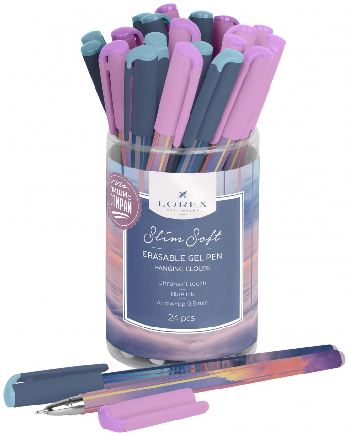Ручка гелевая стираемая Lorex Hanging Clouds Slim Soft (0.5мм, синяя, ultra soft-touch) 1шт.