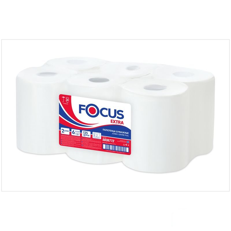 Полотенца бумажные для держателя 2-слойные Focus Jumbo, рулонные, ЦВ, 6 рул/уп (5036772)
