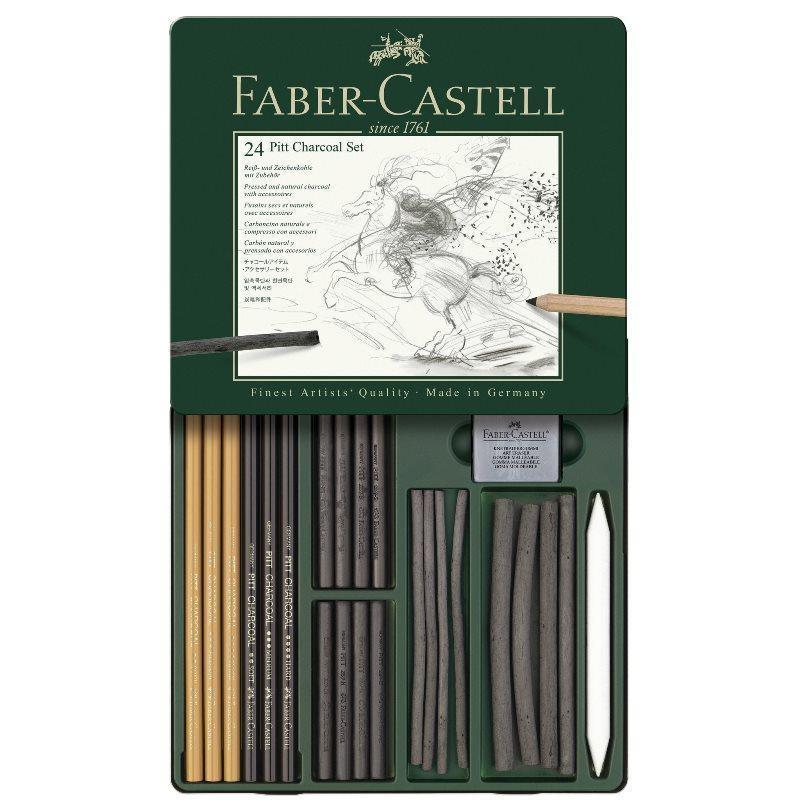 Набор угля и угольных карандашей Faber-Castell Pitt Charcoal, 24 предмета, метал. коробка (112978)