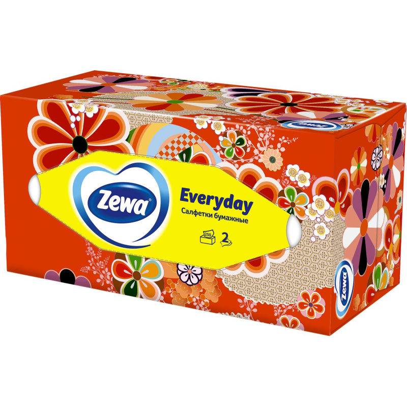 Салфетки косметические 20х20.5см, 2-слойные Zewa Everyday, белые, 250шт. (8679)