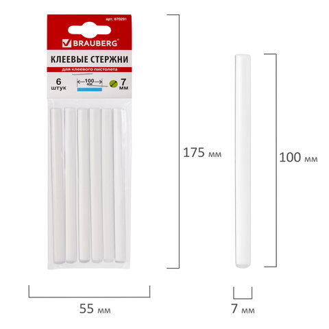 Стержни для клеевого пистолета Brauberg, 7x100мм, прозрачные, 6шт. (670291), 50шт.