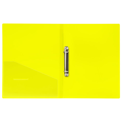 Папка на 2-х кольцах Brauberg Neon (А4, корешок 25мм, внутренний карман, до 120л.) неоновая желтая (227457), 30шт.
