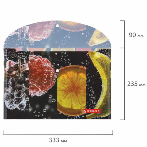 Папка-конверт на кнопке Brauberg Fresh Zone (А4, 160мкм, до 100 листов) цветная печать (228034)