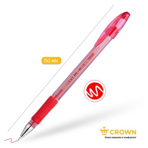 Ручка гелевая Crown Hi-Jell Needle Grip (0.5мм, красный, резиновая манжетка) 1шт. (HJR-500RNB)