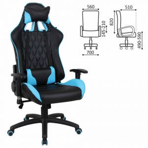 Кресло игровое Brabix "GT Master GM-110", две подушки, экокожа черная/голубая, пластик (531928)