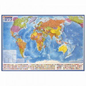 Настенная политическая карта мира Brauberg (масштаб 1:32 млн) 101х70см, с ламинацией, интерактивная, европодвес, 4шт. (112381)