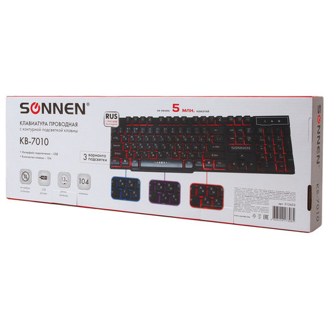 Клавиатура Sonnen KB-7010, USB, LED-подсветка, черный (512653)