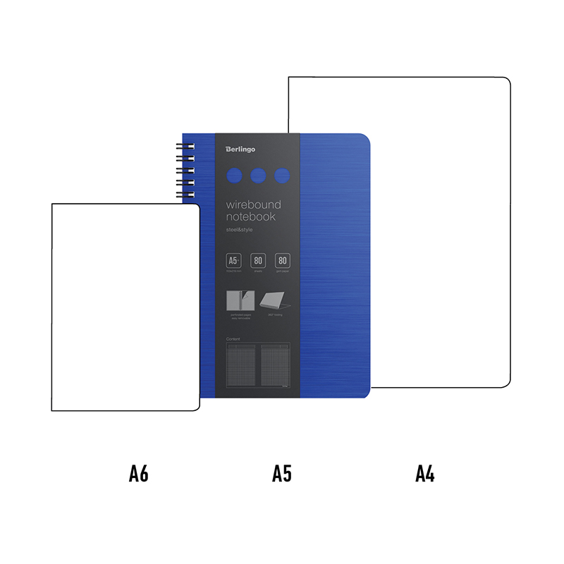 Бизнес-тетрадь А5 Berlingo Steel&Style, 80 листов, клетка, на гребне, линейка-закладка, синяя (WNt_A5002)