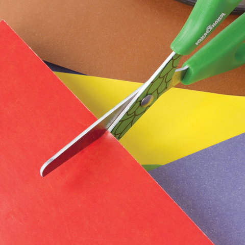 Ножницы Юнландия &quot;Сафари&quot; 130мм, асимметричные ручки, с цветной печатью, картонная упаковка с подвесом (236986)
