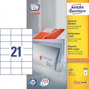 Этикетки самоклеящиеся Avery Zweckform Z3652 (70x42.3мм, белые, 21шт. на листе А4, 100 листов)