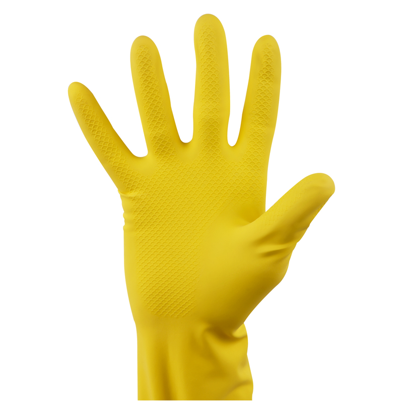 Перчатки латексные OfficeClean Люкс, хлопчатобумажное напыление, плотные, размер 9, желтые, 1 пара