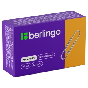 Скрепки Berlingo (28мм, никелированные) картонная упаковка, 100шт. (BK2511) (115998)