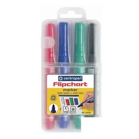 Набор маркеров для флипчартов Centropen Flipchart (круглый наконечник, 2.5мм, 4 цвета) 4шт., 10 уп. (8550/4PVC)