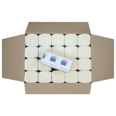 Полотенца бумажные для держателя 1-слойные Лайма H3 Universal White plus, листовые V(ZZ)-сложения, 20 пачек по 250 листов