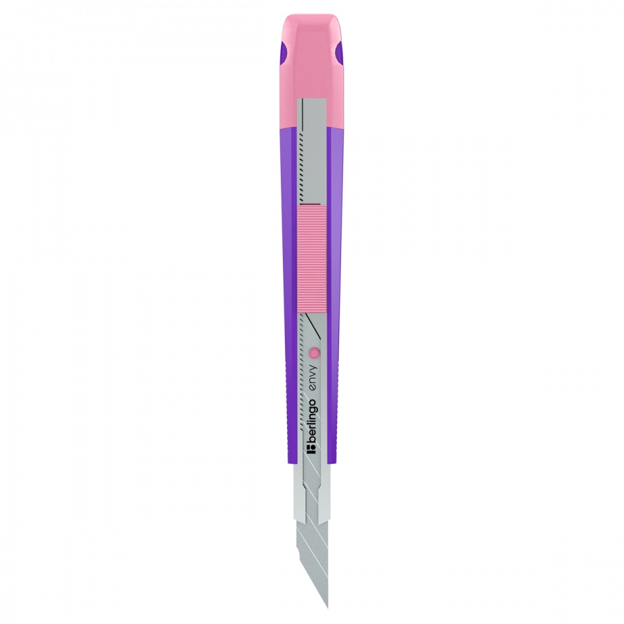 Нож канцелярский 9мм Berlingo Envy, auto-lock, металл. направл., розовый, европодвес (BM4141_a), 10шт.