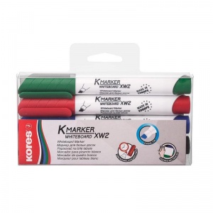 Набор маркеров для досок Kores (скошенный, 3-5мм, синий/черный/зеленый/красный) 4шт. (20845)