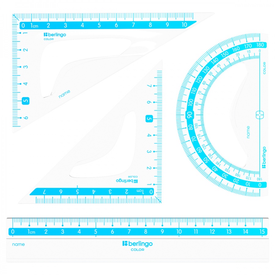 Набор чертежный малый Berlingo Color Zone (треугольники 2шт., линейка 15см, транспортир) прозрачный (RS_30104)