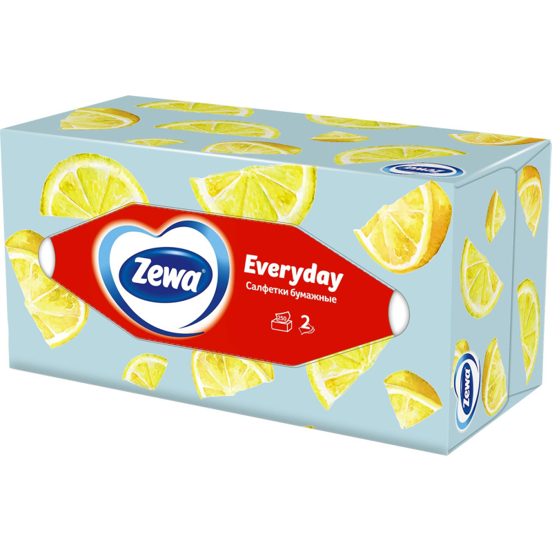 Салфетки косметические 20х20.5см, 2-слойные Zewa Everyday, белые, 250шт. (8679)