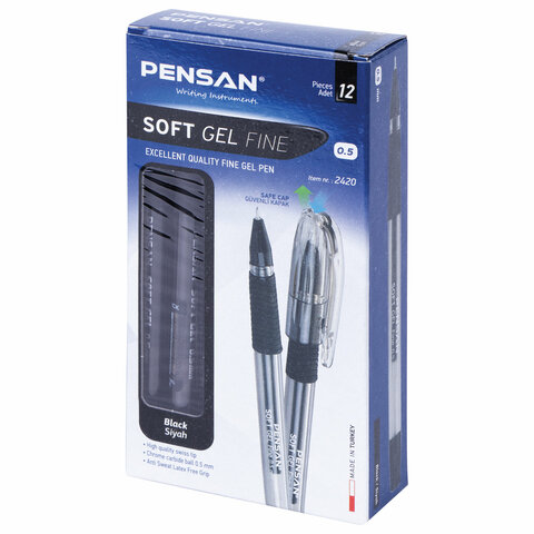 Ручка гелевая Pensan Soft Gel Fine (0.4мм, черный) 12шт. (2420/12)
