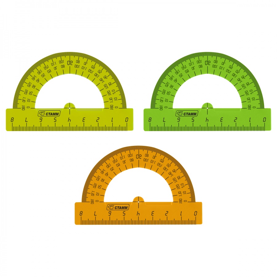 Транспортир 8см, 180° Стамм, пластиковый, прозрачный, неоновые цвета (ТР01)