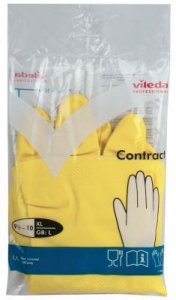 Перчатки латексные Vileda Contract, с хлопковым напылением, размер 10 (XL), желтые, 1 пара (102588)