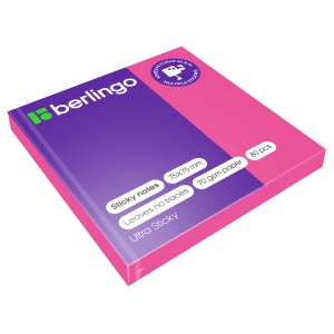 Стикеры (самоклеящийся блок) Berlingo Ultra Sticky, 75x75мм, розовый неон, 80 листов (LSn_39203)