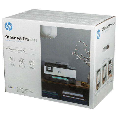 МФУ струйное HP OfficeJet Pro 8023, &quot;3 в 1&quot;, белый/серый, USB/LAN/Wi-Fi (1KR64B)