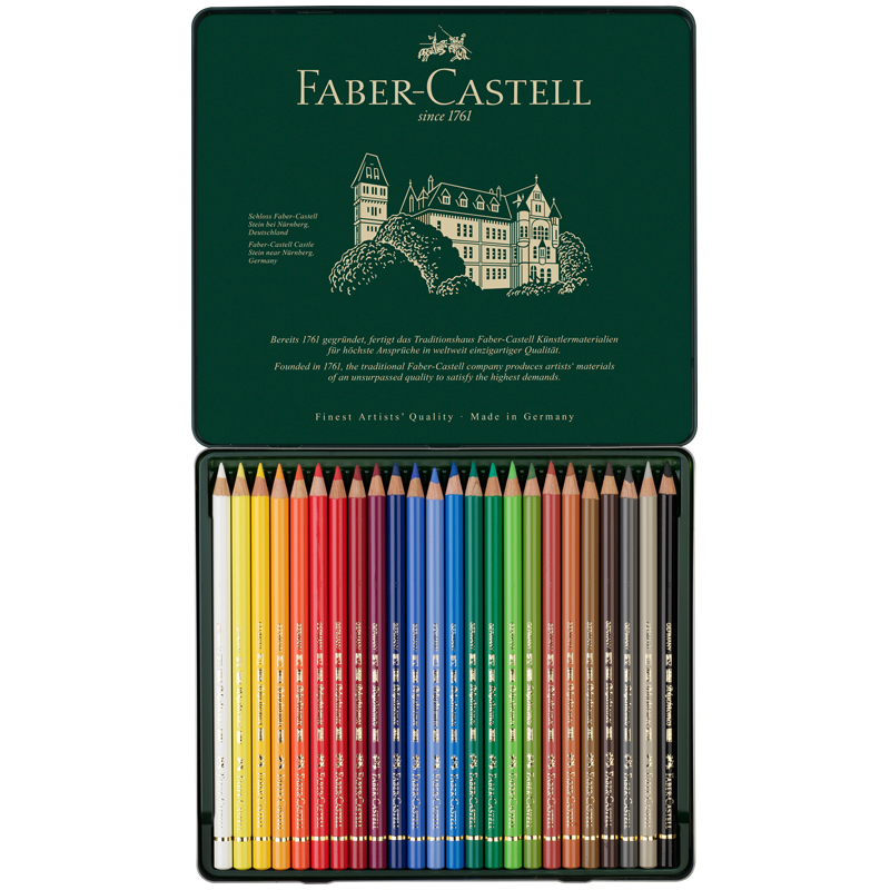 Карандаши цветные художественные 24 цвета Faber-Castell Polychromos (d=3,8мм, круглые) метал. коробка (110024)