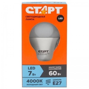 Лампа светодиодная Старт ECO LED (7Вт, E27, грушевидная) нейтральный белый, 1шт.