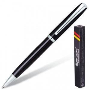 Ручка шариковая автоматическая Brauberg Cayman Black (бизнес-класса, корпус черный, серебристые детали, синий цвет чернил) 1шт. (141410)