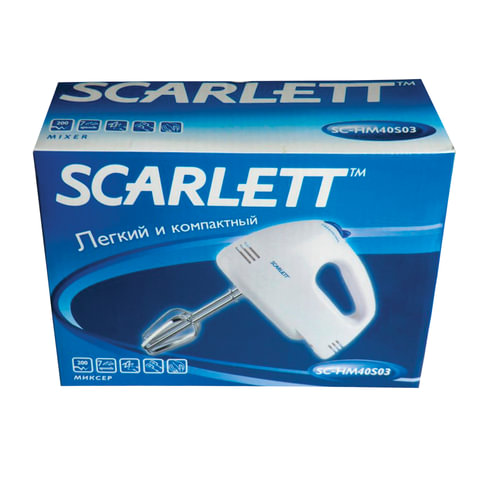 Миксер Scarlett SC-HM40S03, ручной, белый и синий (SC-HM40S03)