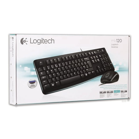 Набор клавиатура+мышь Logitech MK120, проводной, USB, черный (920-002561)