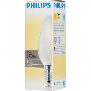 Лампа накаливания Philips FR B35 (60Вт, E14, свеча, матовая) теплый белый, 1шт.