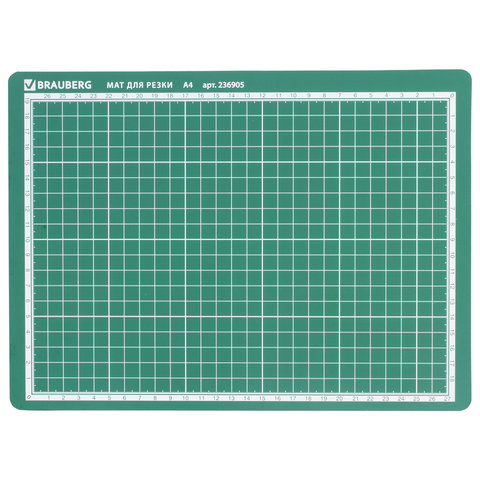 Коврик защитный Brauberg для резки, А4, 30х22см, двусторонний, зеленый (236905), 12шт.