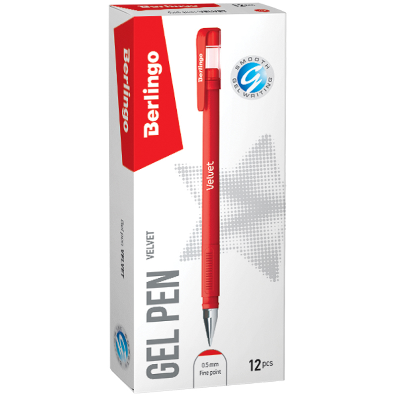 Ручка гелевая Berlingo Velvet (0.4мм, красный, прорезиненый корпус) 12шт. (CGp_50127)