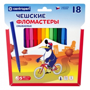 Набор фломастеров 18 цветов Centropen "Пингвины" (линия 1-2мм, смываемые) пвх-упаковка (7 7790 1886)