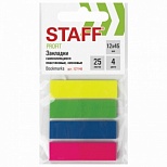 Клейкие закладки пластиковые Staff, 4 цвета неон по 25л.,12х45мм (127148)
