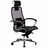 Кресло руководителя Metta Samurai S-2.02 с 3D подголовником, кевларовая ткань/сетка черная, хром (033011049)